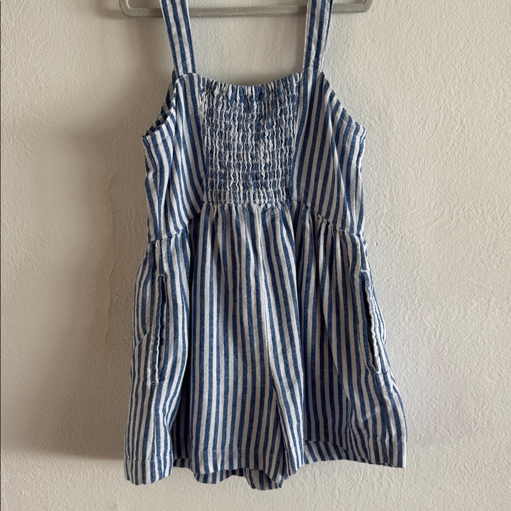Old Navy Girls Blue and White Striped romper with pockets - Picture 8 of 8